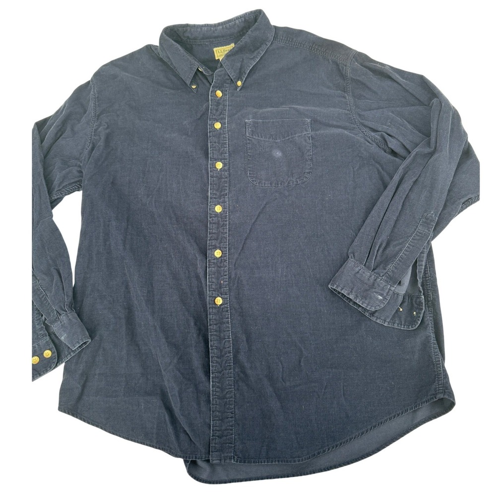 LL Bean Corduroy Shirt Mens XL Navy Blue Long Sleeve Button Spot on F Rugged